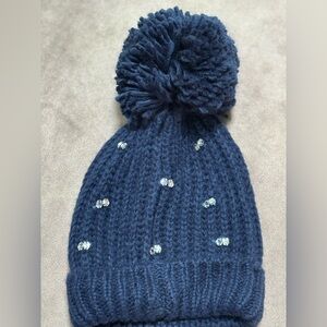 Kids GAP Dark Blue Knit Beanie with Pom-Pom and rhinestones
